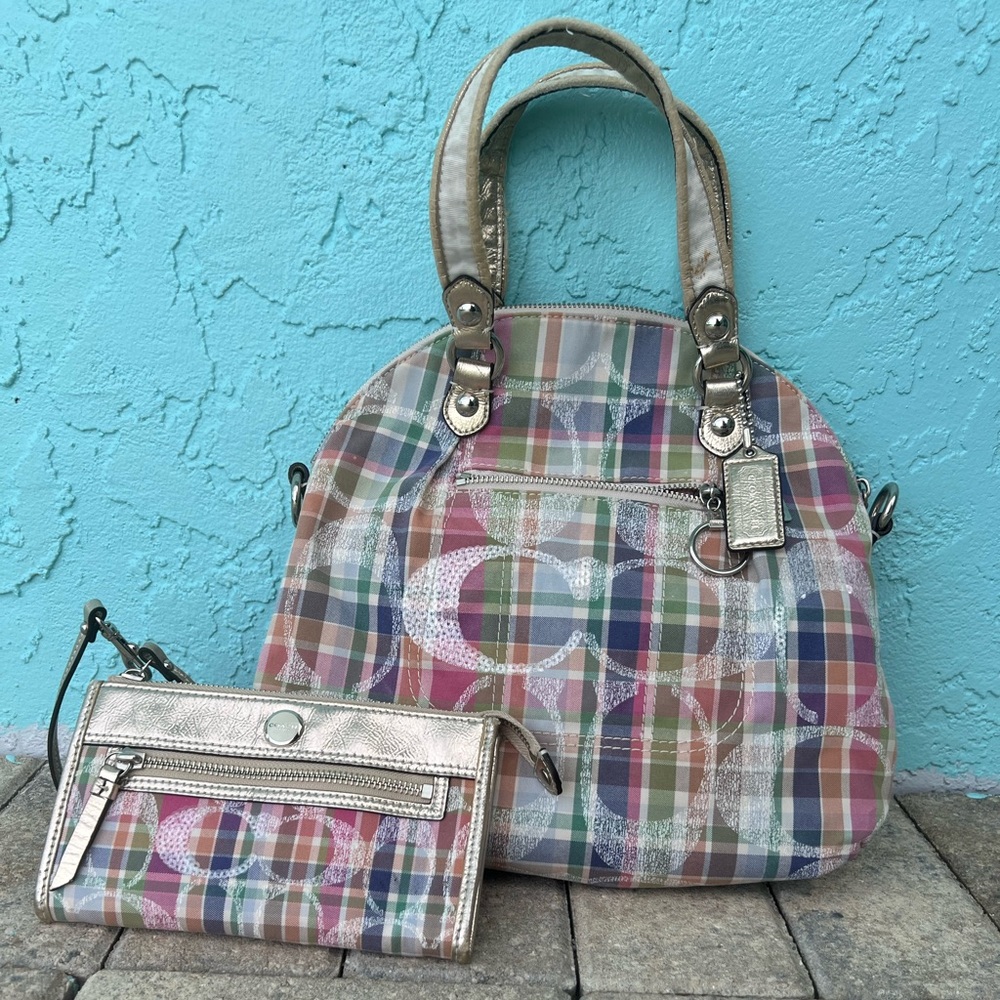 Plaid pastel Coach shoulder purse